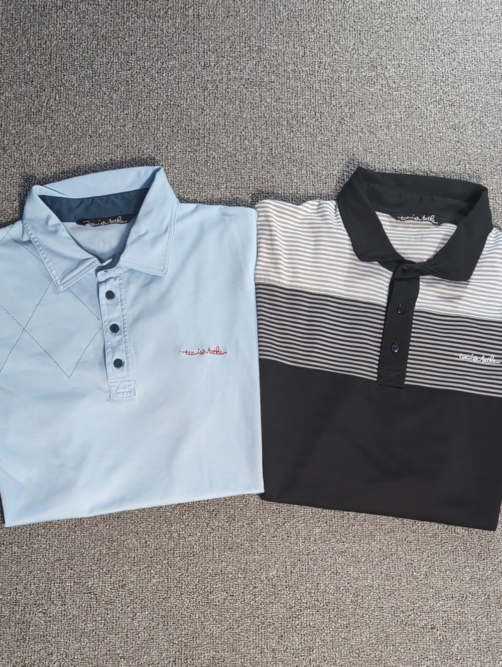Travis Mathew Lot of 2 Golf Polos XL Blue/Black Performance Stretch Shirts